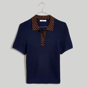 Madewell Boucle Sweater Polo Tee XXS checkered collar